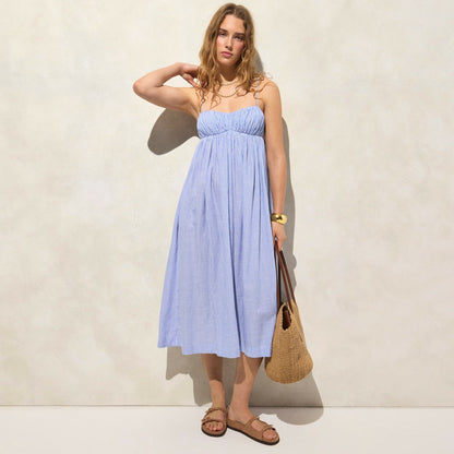 Women Airy gauze empire-waist midi dress in stripe - J.Crew