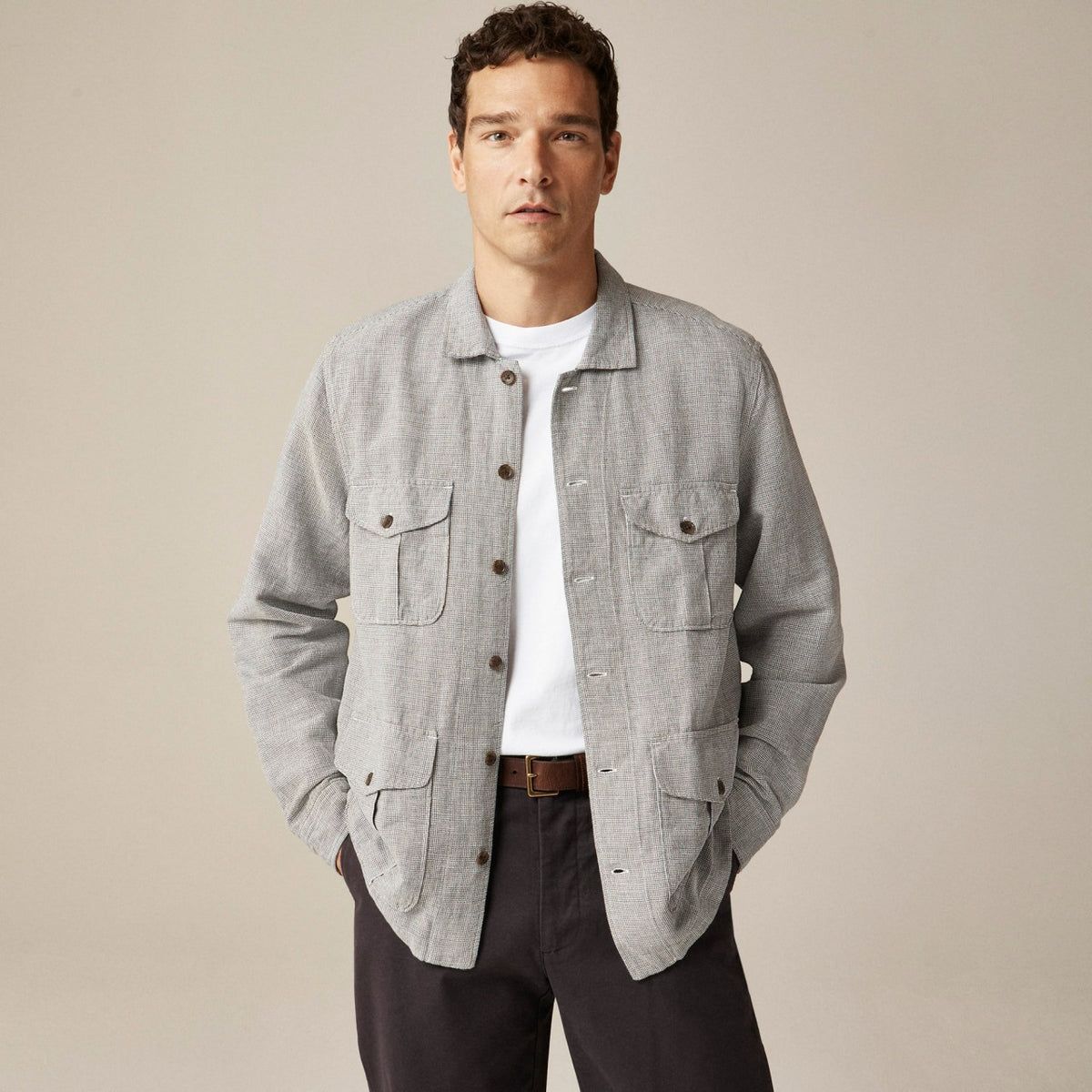 Men Linen-cotton blend twill shirt-jacket - J.Crew