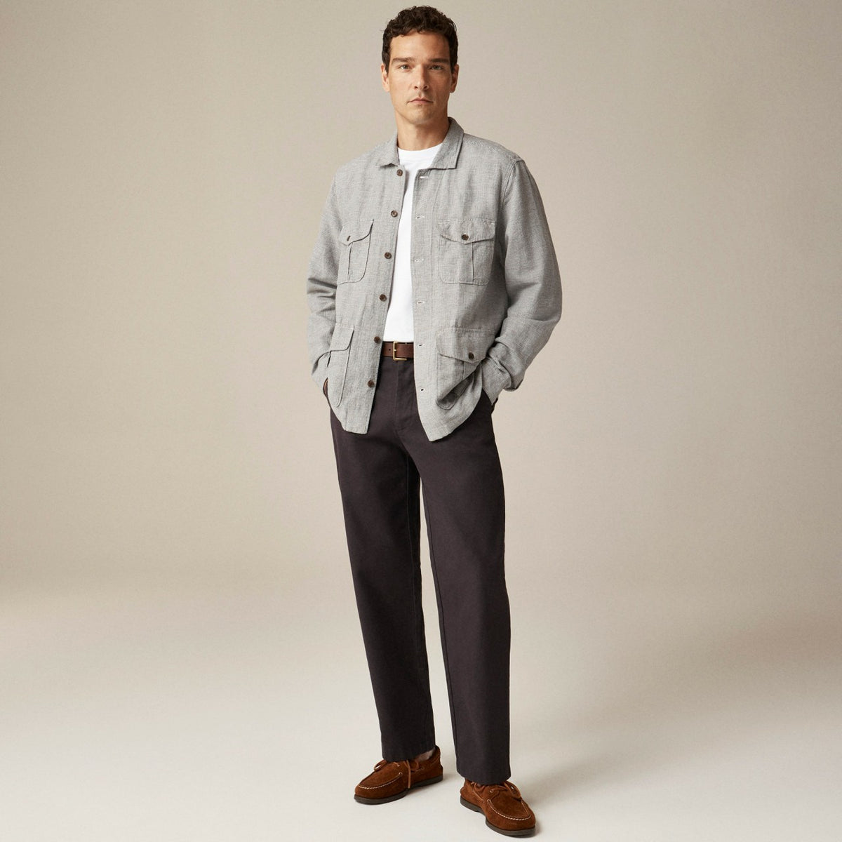 Men Linen-cotton blend twill shirt-jacket - J.Crew