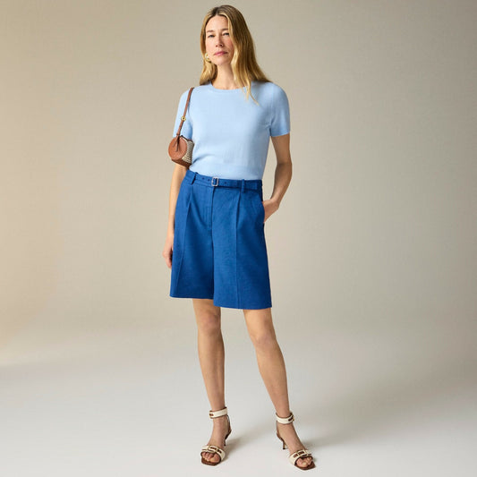 Women Pleated 9" trouser short in stretch linen blend - J.Crew