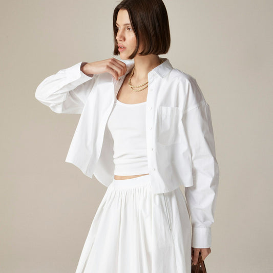 Women &Eacute;tienne cropped button-up shirt in cotton poplin - J.Crew