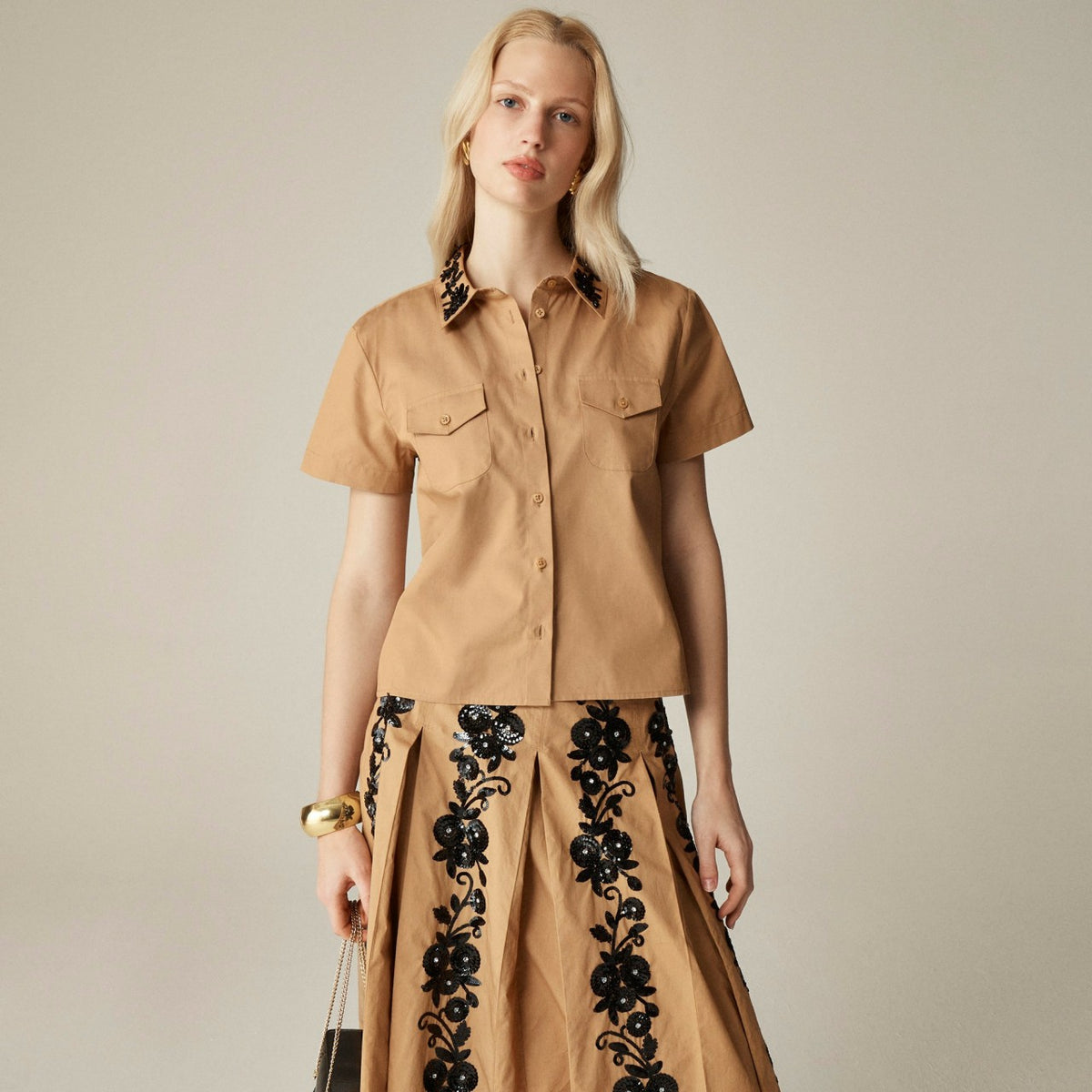Women Collection cropped button-up shirt with floral sequins - J.Crew