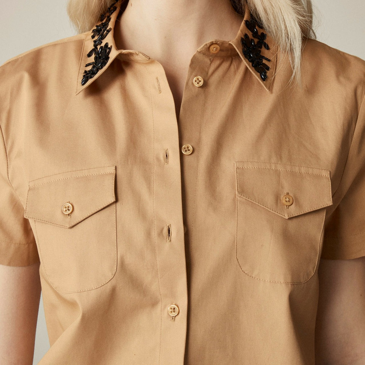 Women Collection cropped button-up shirt with floral sequins - J.Crew