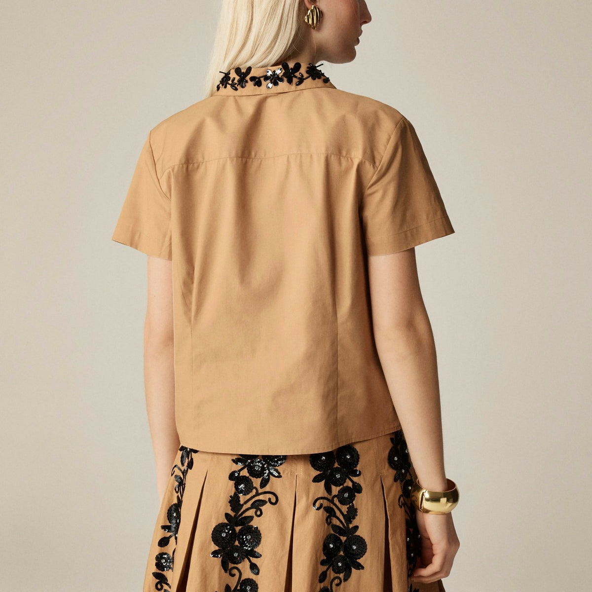 Women Collection cropped button-up shirt with floral sequins - J.Crew