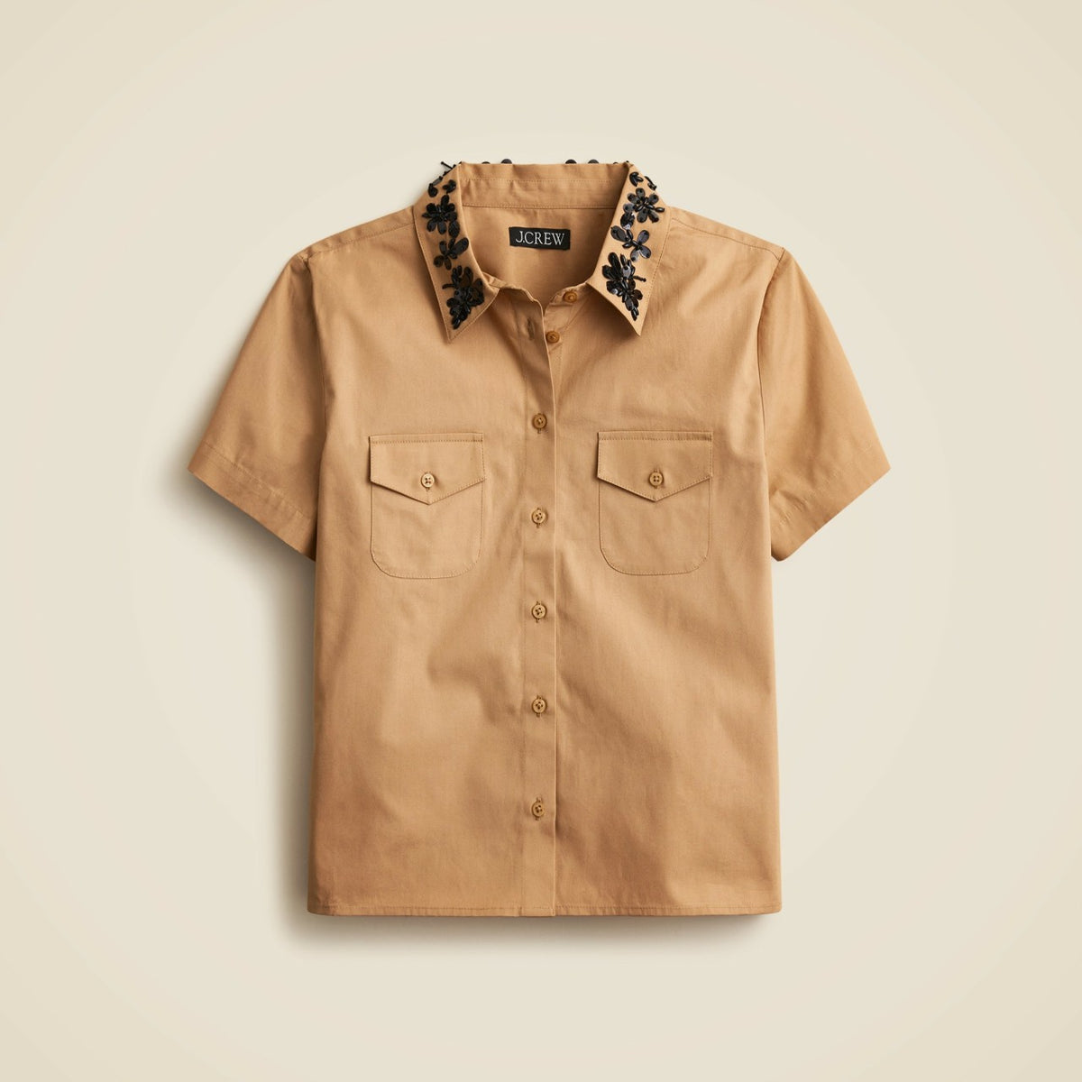 Women Collection cropped button-up shirt with floral sequins - J.Crew