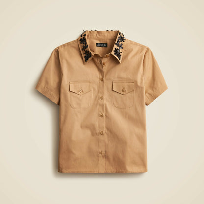 Women Collection cropped button-up shirt with floral sequins - J.Crew
