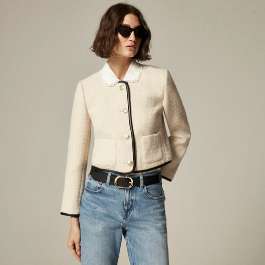 Women Tweed lady jacket with leather trim - J.Crew