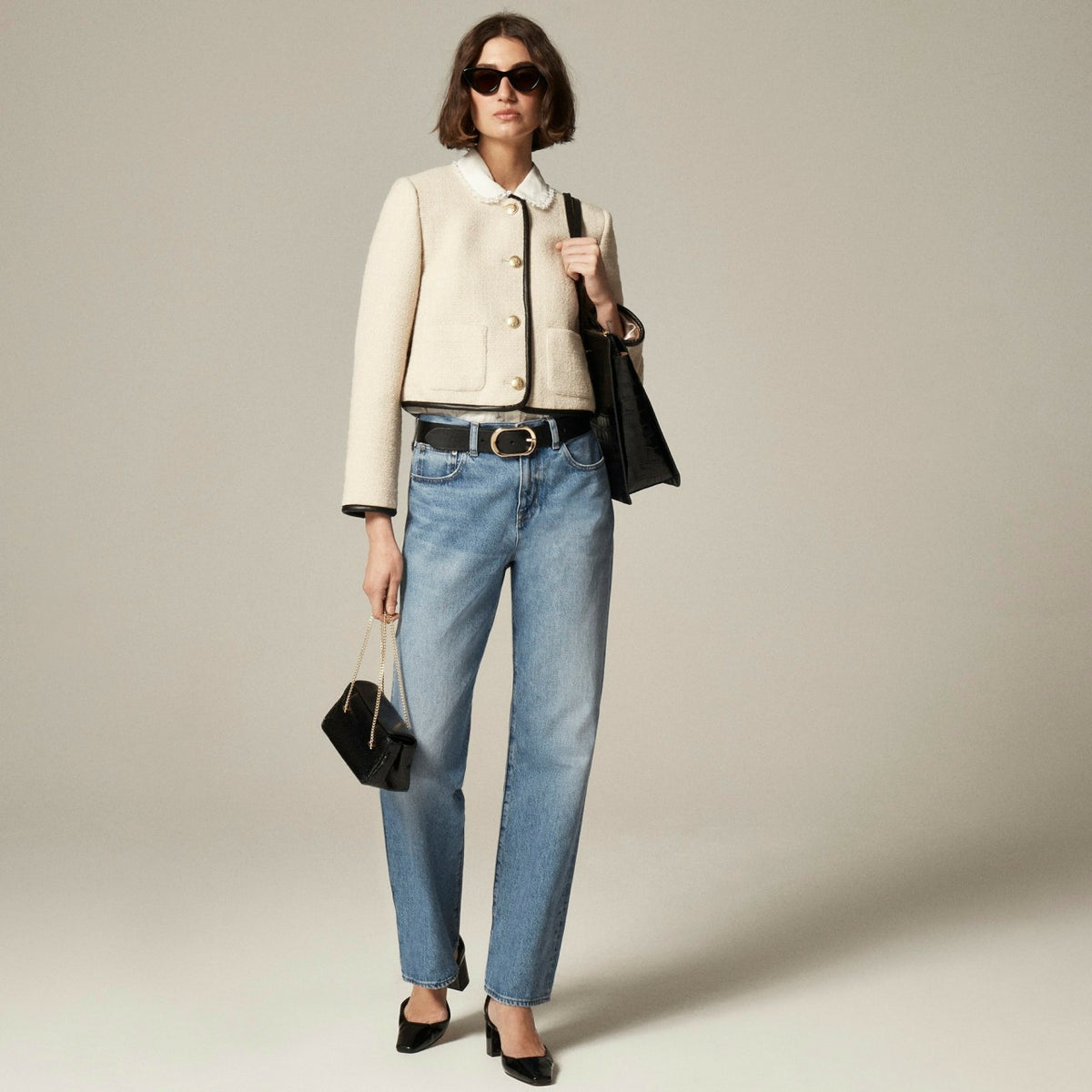 Women Tweed lady jacket with leather trim - J.Crew