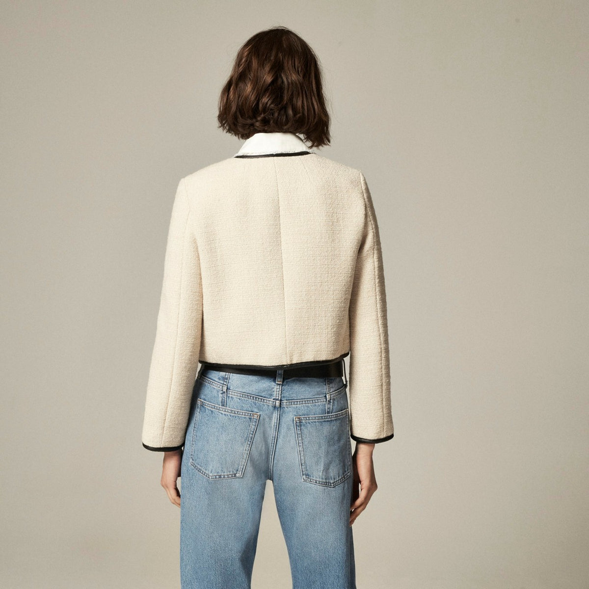 Women Tweed lady jacket with leather trim - J.Crew