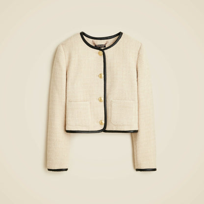 Women Tweed lady jacket with leather trim - J.Crew
