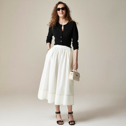 Women Contrast-stitch midi skirt in cotton poplin - J.Crew