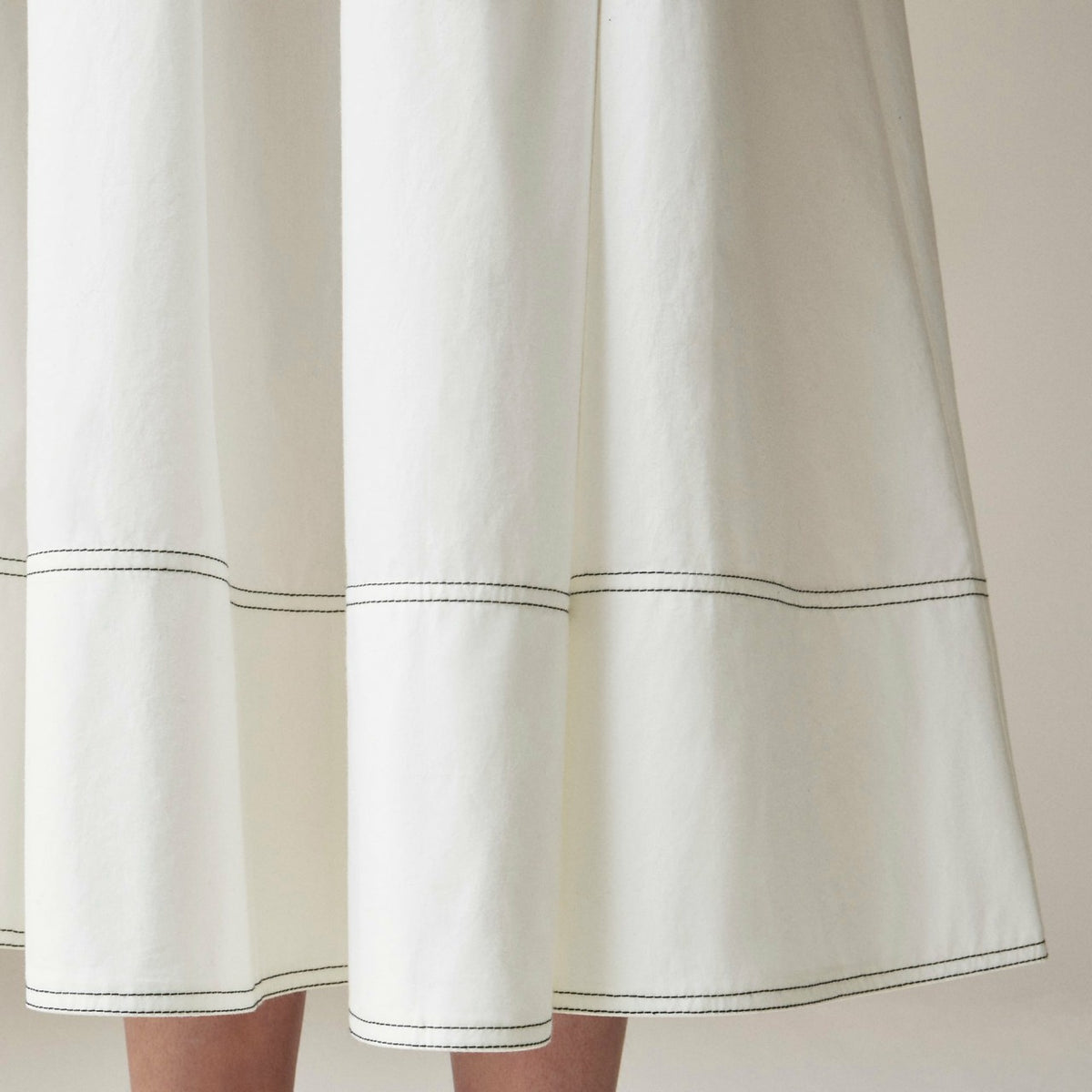 Women Contrast-stitch midi skirt in cotton poplin - J.Crew