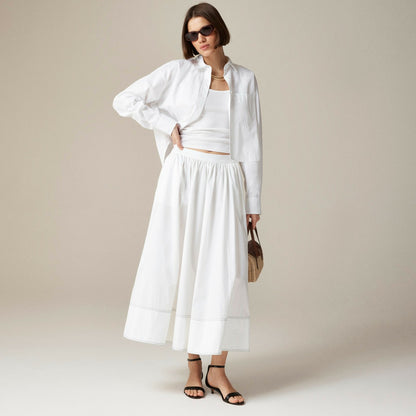 Women Contrast-stitch midi skirt in cotton poplin - J.Crew