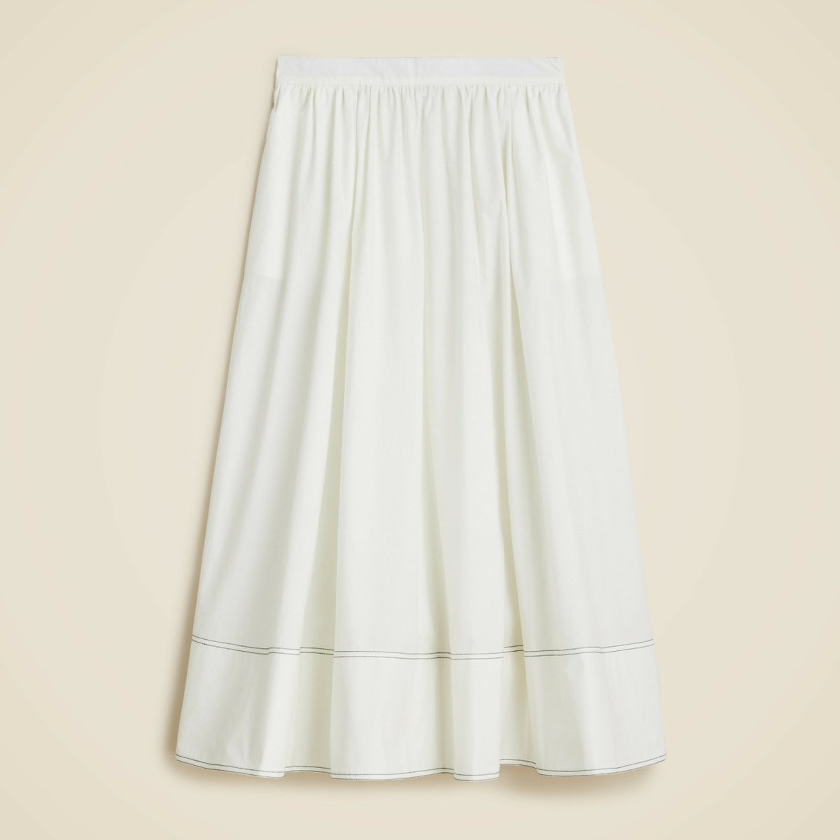 Women Contrast-stitch midi skirt in cotton poplin - J.Crew