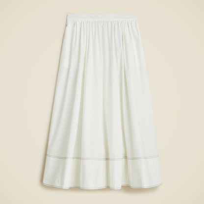 Women Contrast-stitch midi skirt in cotton poplin - J.Crew
