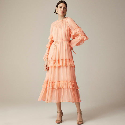 Women Tiered ruffle dress in chiffon - J.Crew