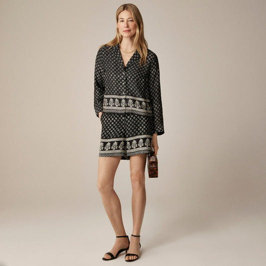 Women Camp-collar button-up shirt in block print - J.Crew