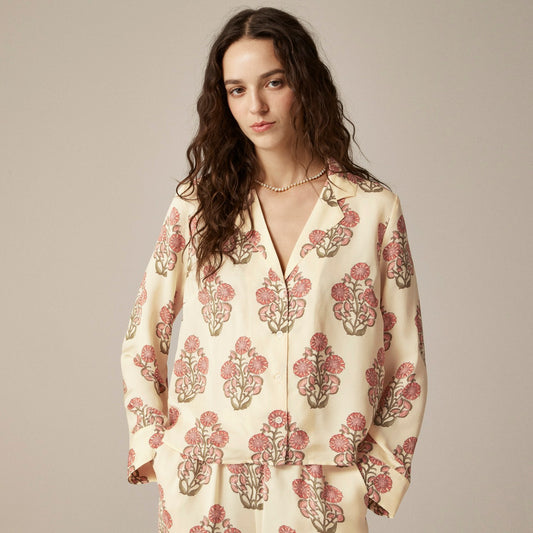Women Camp-collar button-up shirt in block print - J.Crew