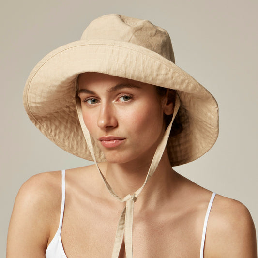 Women Linen bucket hat with ties - J.Crew