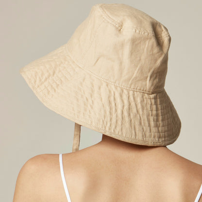 Women Linen bucket hat with ties - J.Crew