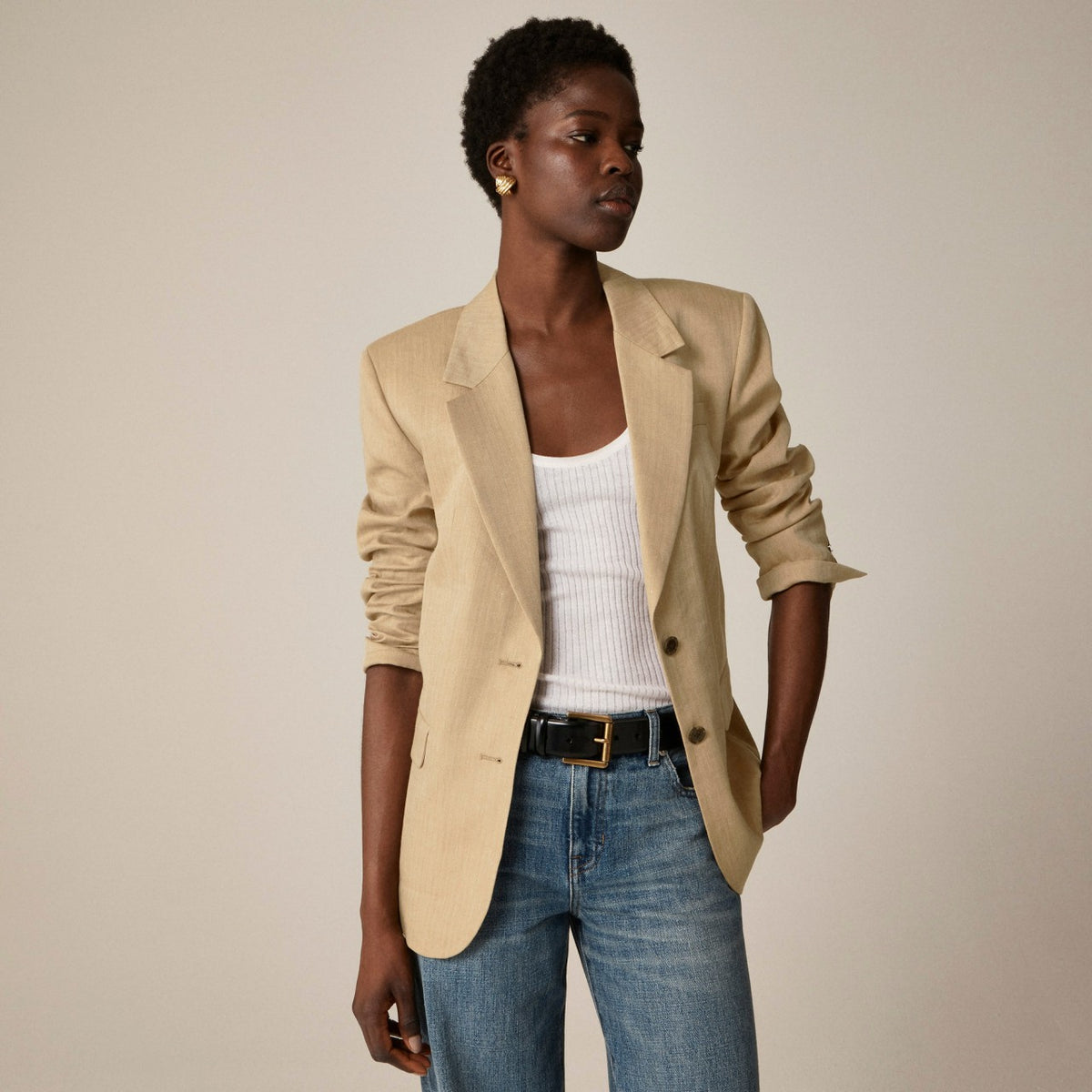 Women Classic two-button blazer in herringbone linen blend - J.Crew