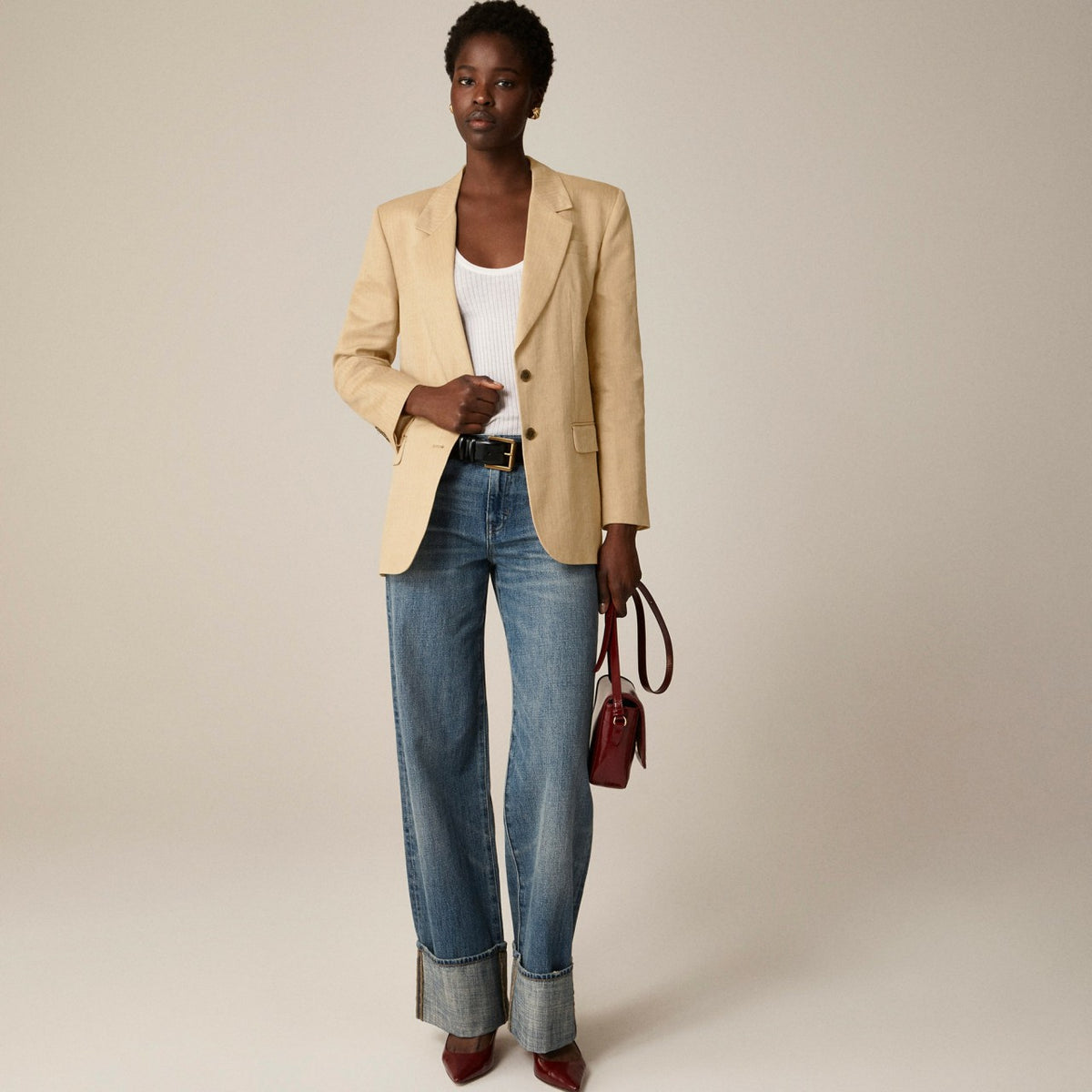 Women Classic two-button blazer in herringbone linen blend - J.Crew