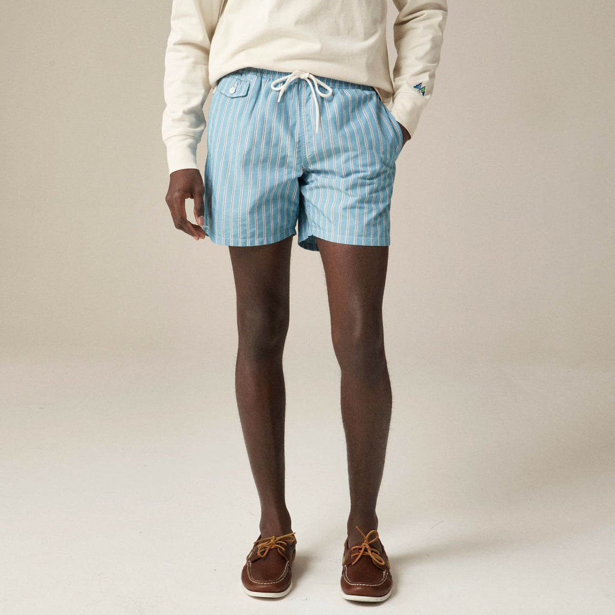 Men 6" cotton-nylon blend dobby swim trunk in stripe - J.Crew