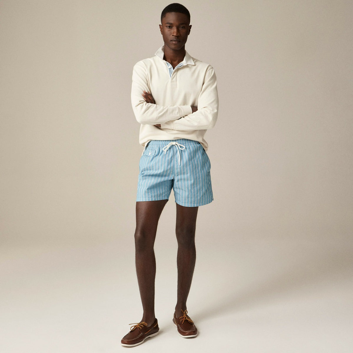 Men 6" cotton-nylon blend dobby swim trunk in stripe - J.Crew