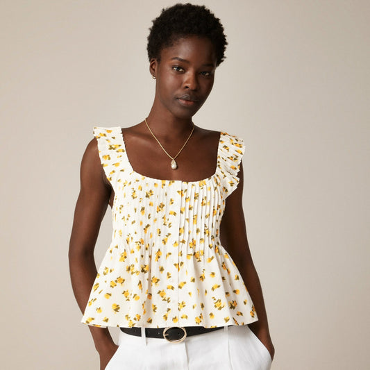 Women Pintuck peplum top in budding rose print - J.Crew