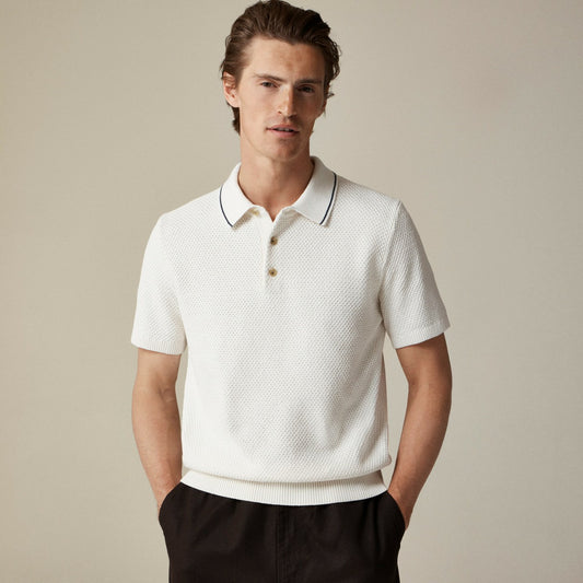Men Short-sleeve cotton seed-stitch sweater-polo - J.Crew