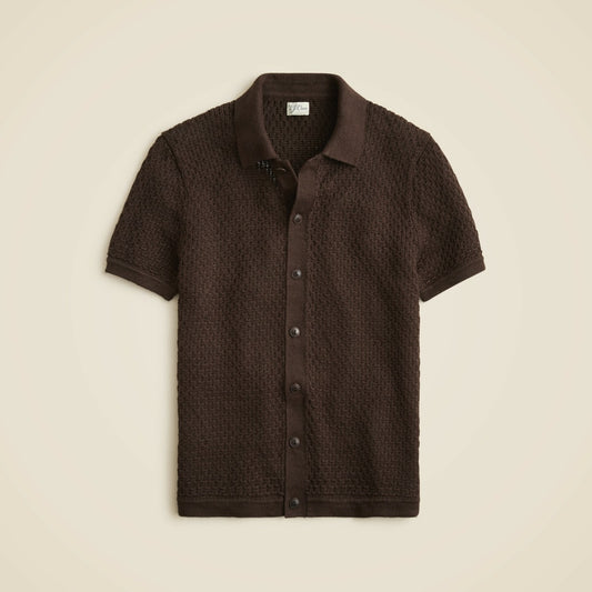 Men Short-sleeve linen texture-stitch cardigan sweater-polo - J.Crew