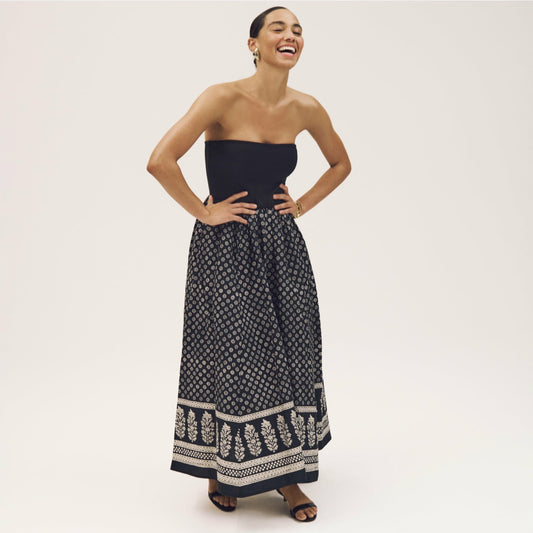 Women Strapless mixy dress in block print - J.Crew