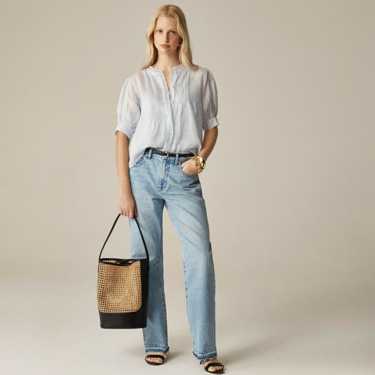 Women Lace-trim pintuck top in ramie - J.Crew