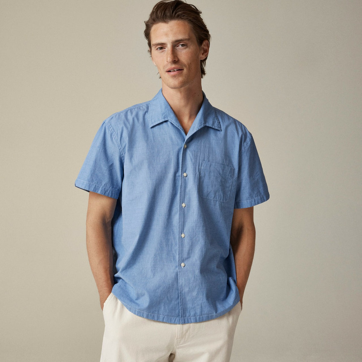 Men Short-sleeve Secret Wash cotton poplin camp-collar shirt - J.Crew