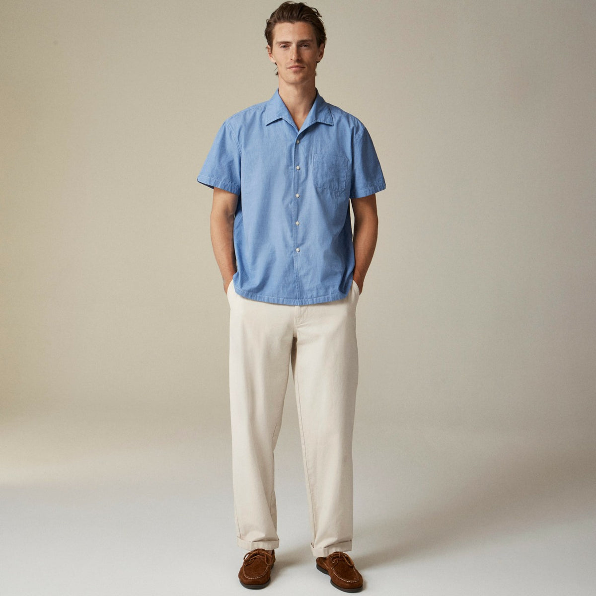 Men Short-sleeve Secret Wash cotton poplin camp-collar shirt - J.Crew