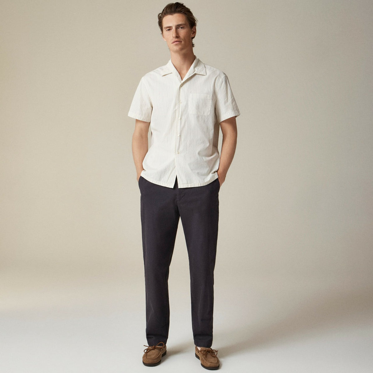 Men Short-sleeve Secret Wash cotton poplin camp-collar shirt - J.Crew