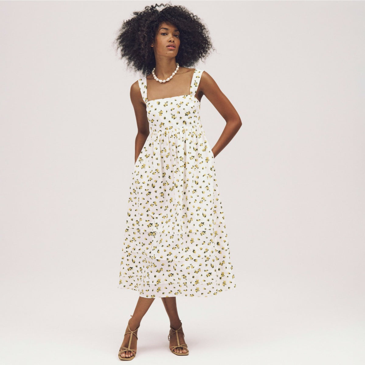Women Squareneck midi dress in budding rose print - J.Crew