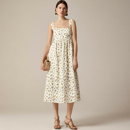 Women Squareneck midi dress in budding rose print - J.Crew