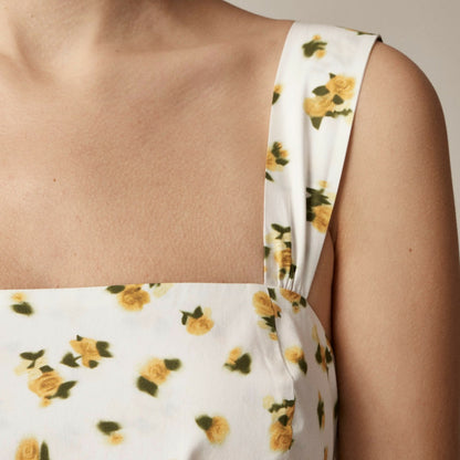 Women Squareneck midi dress in budding rose print - J.Crew