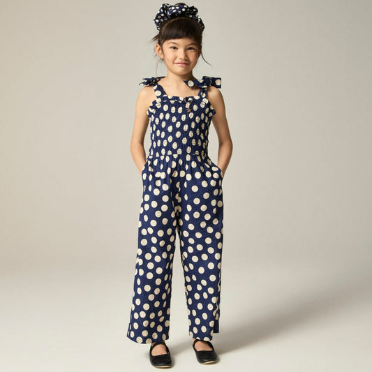 Kids Girls' smocked jumpsuit in linen-cotton blend - J.Crew