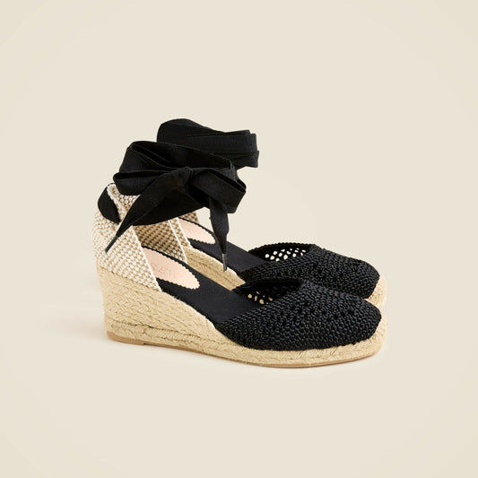 Women Made-in-Spain crochet lace-up espadrille wedges - J.Crew
