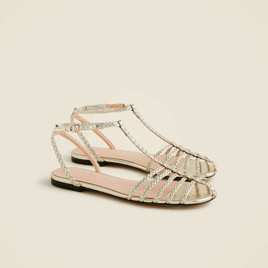 Women Braided cage-toe sandals in metallic leather - J.Crew