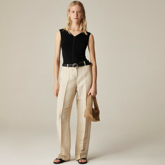 Women Wide-leg trouser in striped linen blend - J.Crew