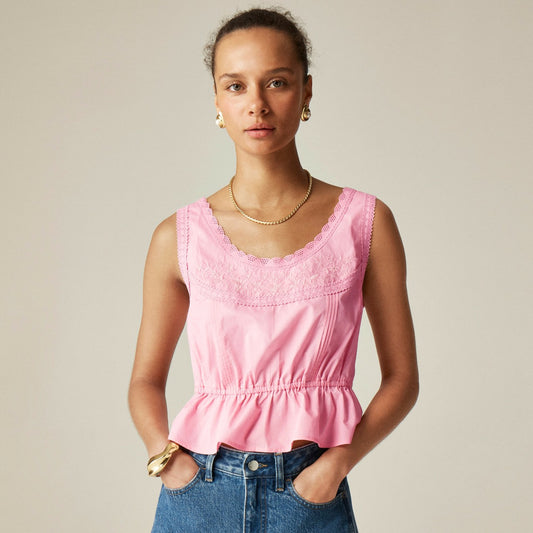 Women Flutter-hem tank in cotton poplin - J.Crew