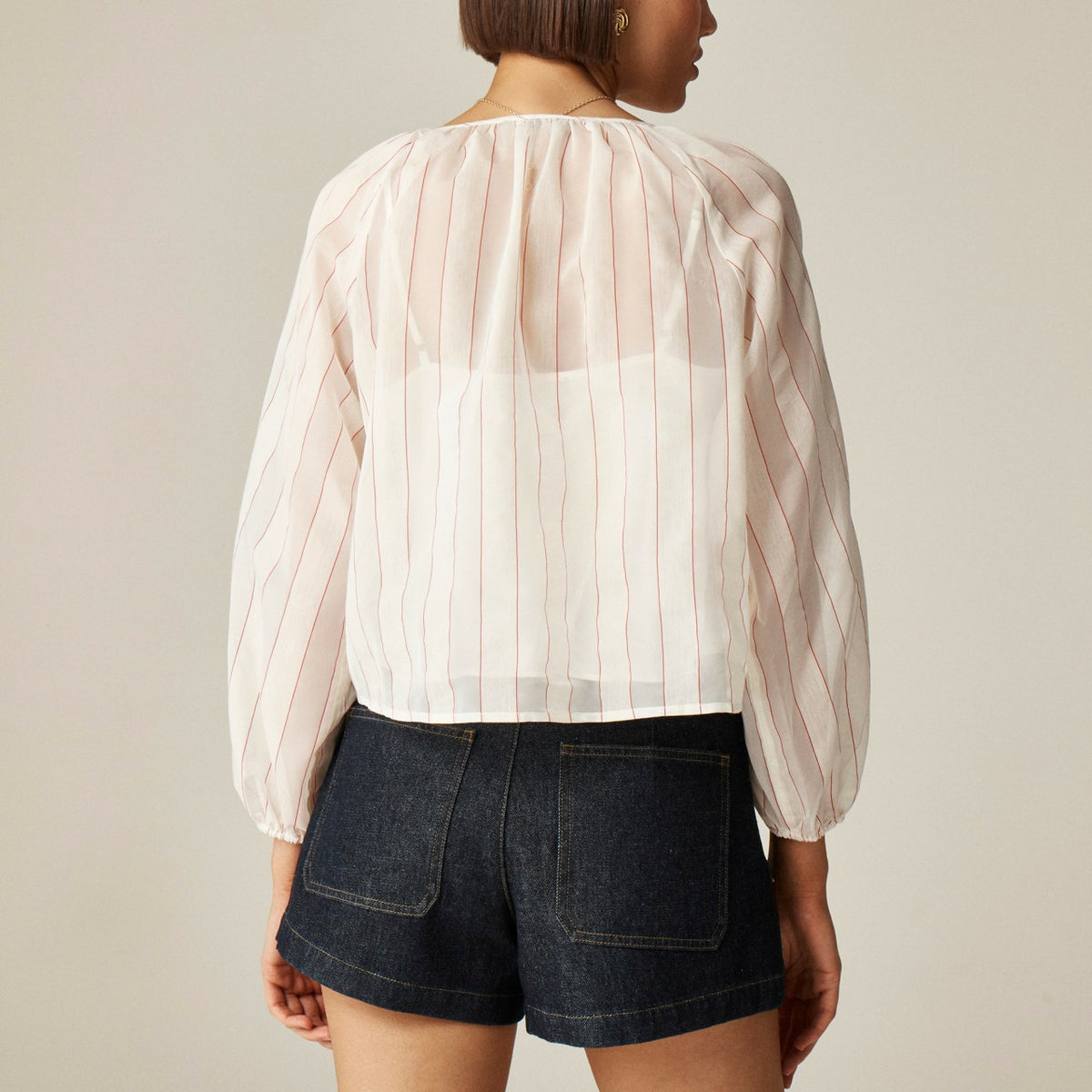 Women Tie-front popover top in dobby satin - J.Crew