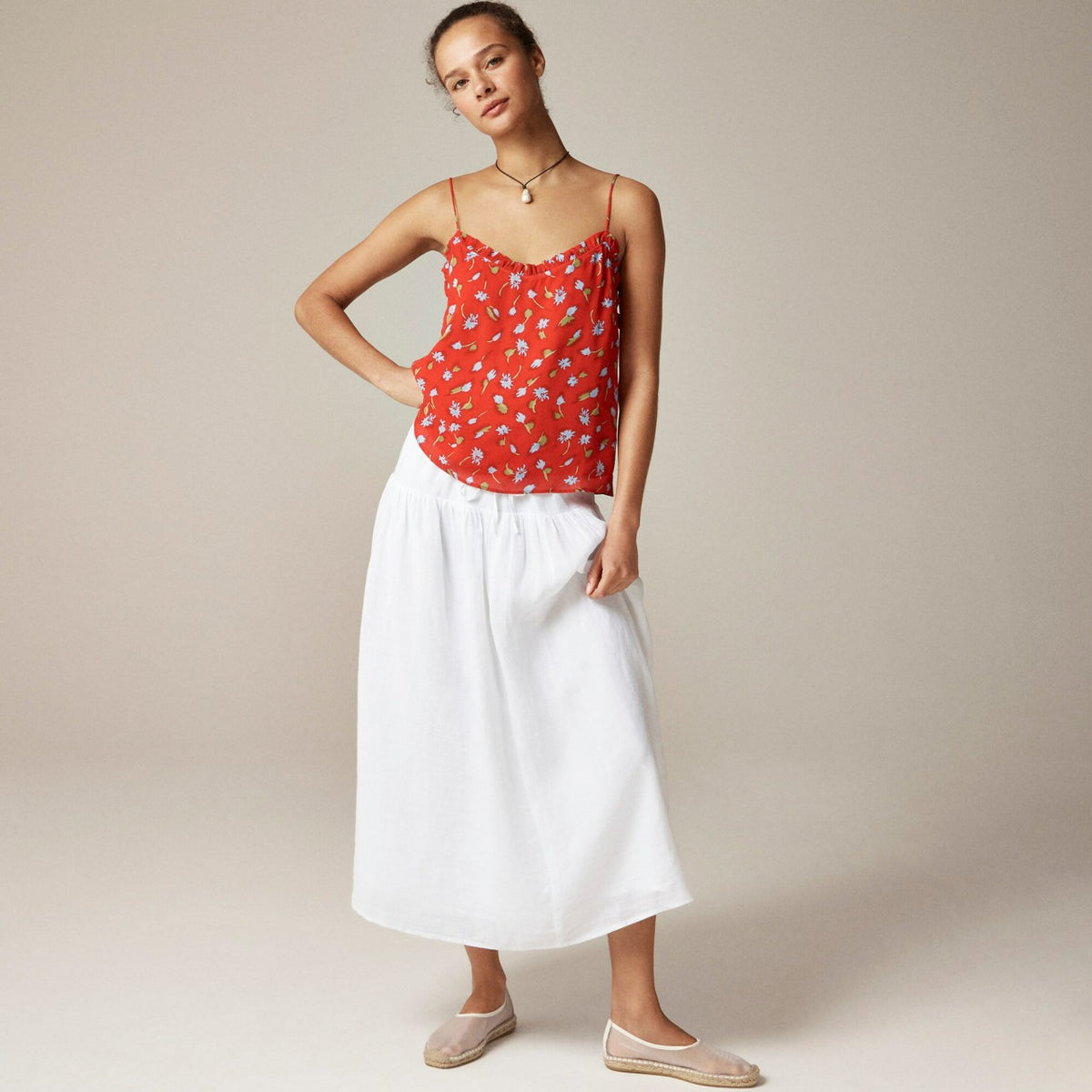 Women Ruffle-trim camisole in brushed daisy-print chiffon - J.Crew