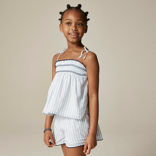 Kids Girls' tie-shoulder smocked tank top in stripe - J.Crew