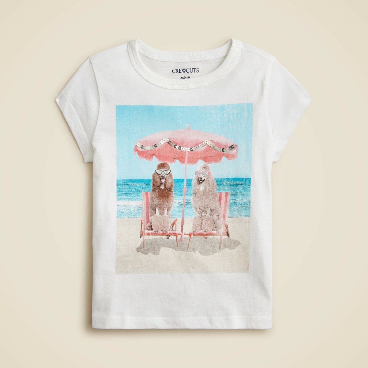 Kids Girls' short-sleeve beach dogs graphic T-shirt with sequins - J.Crew