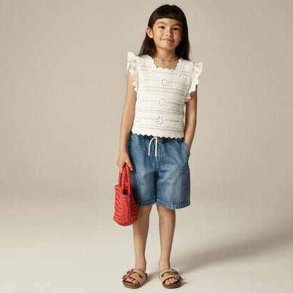 Kids Girls' crochet ruffle-sleeve T-shirt in jersey - J.Crew