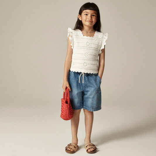 Kids Girls' crochet ruffle-sleeve T-shirt in jersey - J.Crew